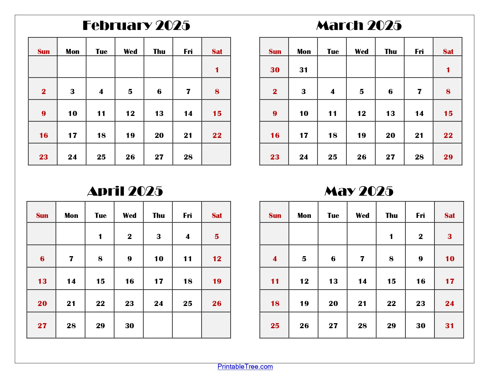 February To May 2025 Calendar Printable Pdf | Four Months Calendar regarding February March April May 2025 Calendar