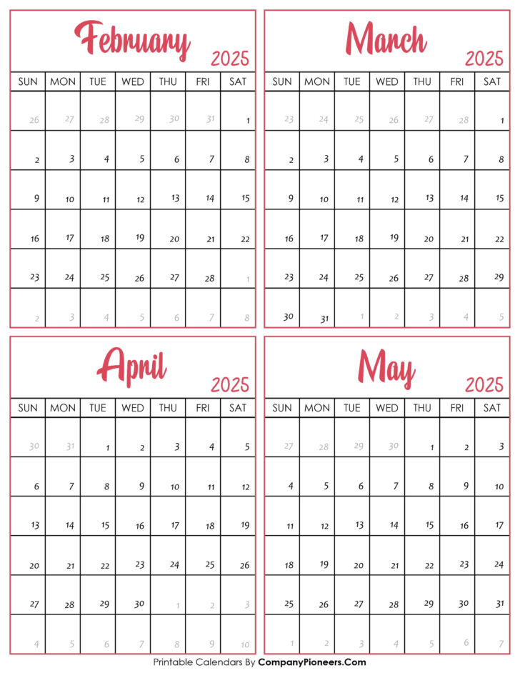 February to May 2025 Calendar