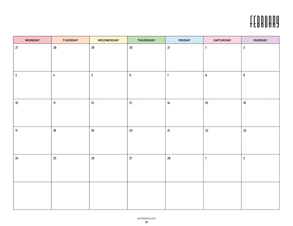 Free Printable February 2025 Calendars | Instant Pdf Downloads intended for February 2025 Calendar Monday Start