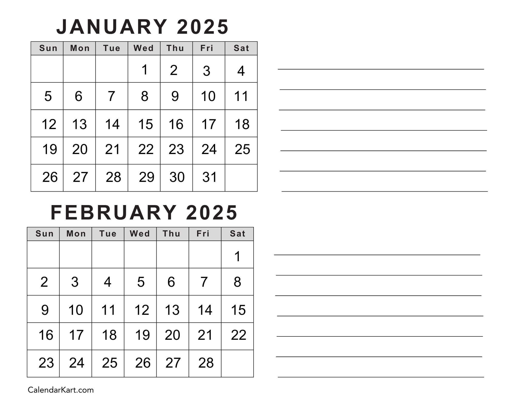 Free Printable January February Calendar 2025 - Calendarkart for 2025 January And February Calendar