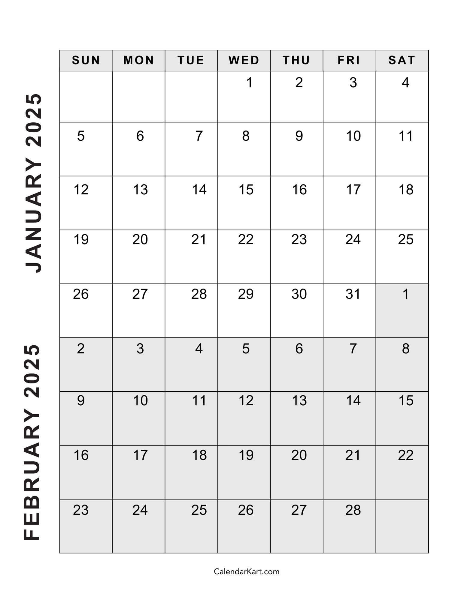 Free Printable January February Calendar 2025 - Calendarkart in Calendar For January February 2025