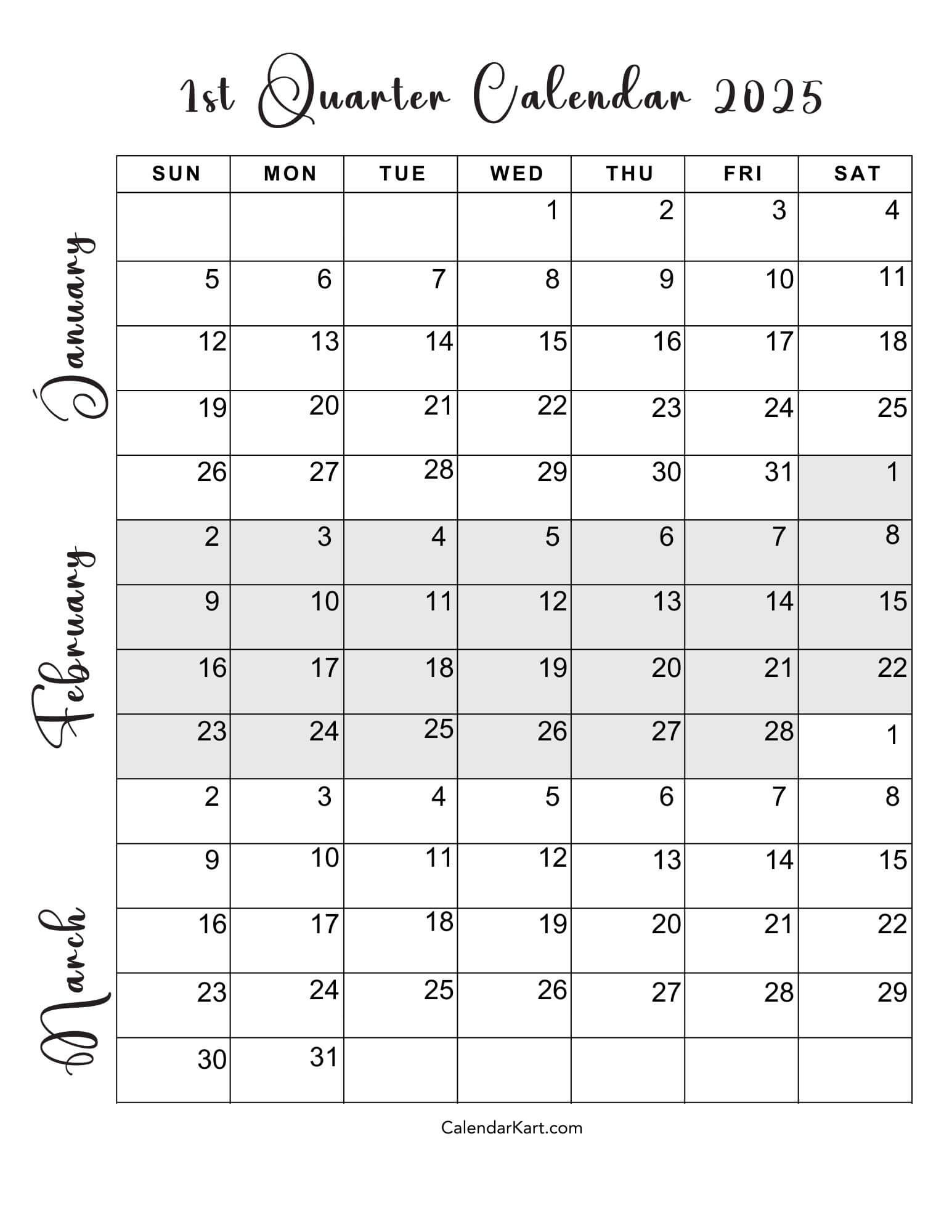 Printable Calendar Jan Feb March 2025 Calendar 2025