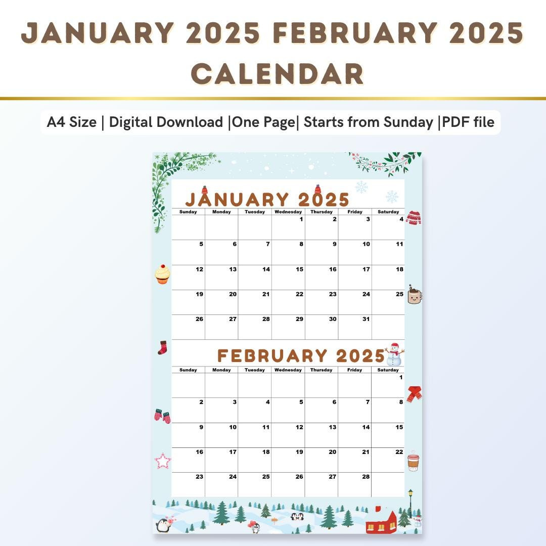 Kalender Für Januar 2025 Und Februar 2025,Januarkalender 2025 for January February Calendar 2025