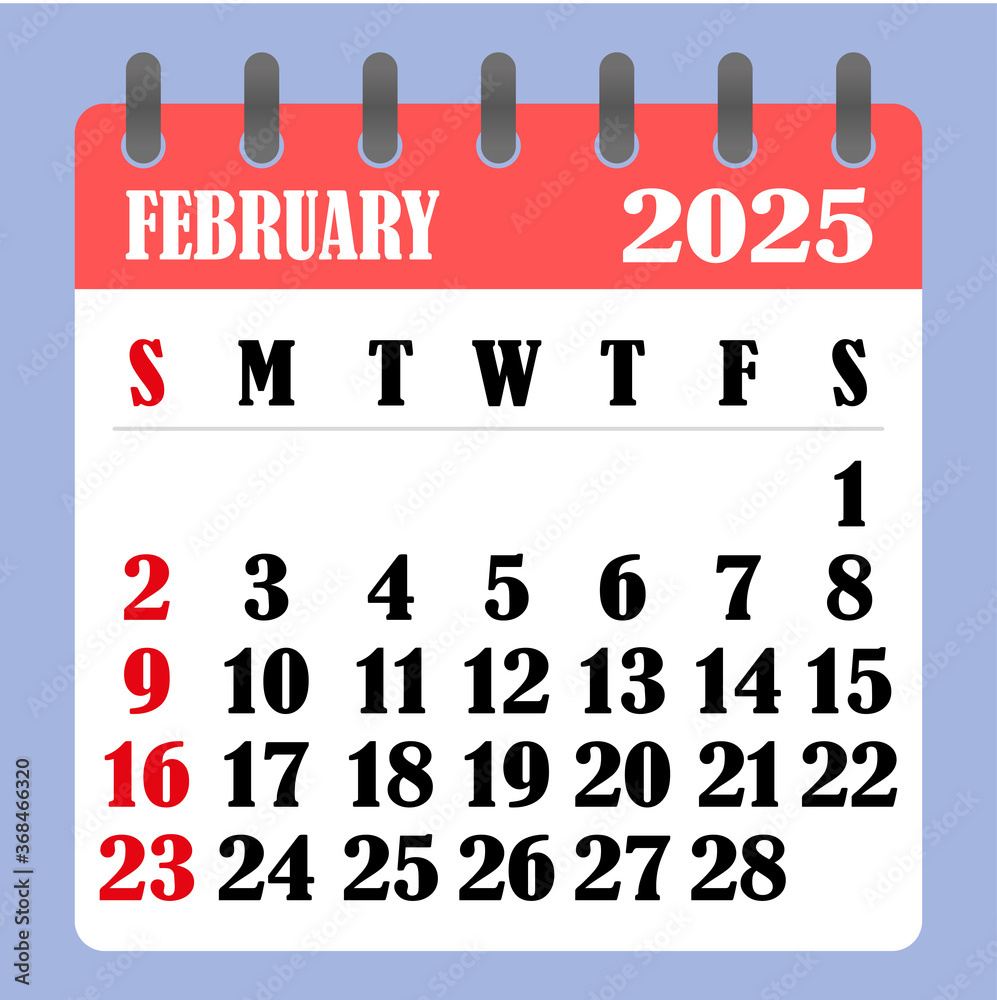 Letter Calendar For February 2025. The Week Begins On Sunday. Time for Calendar For Month of February 2025