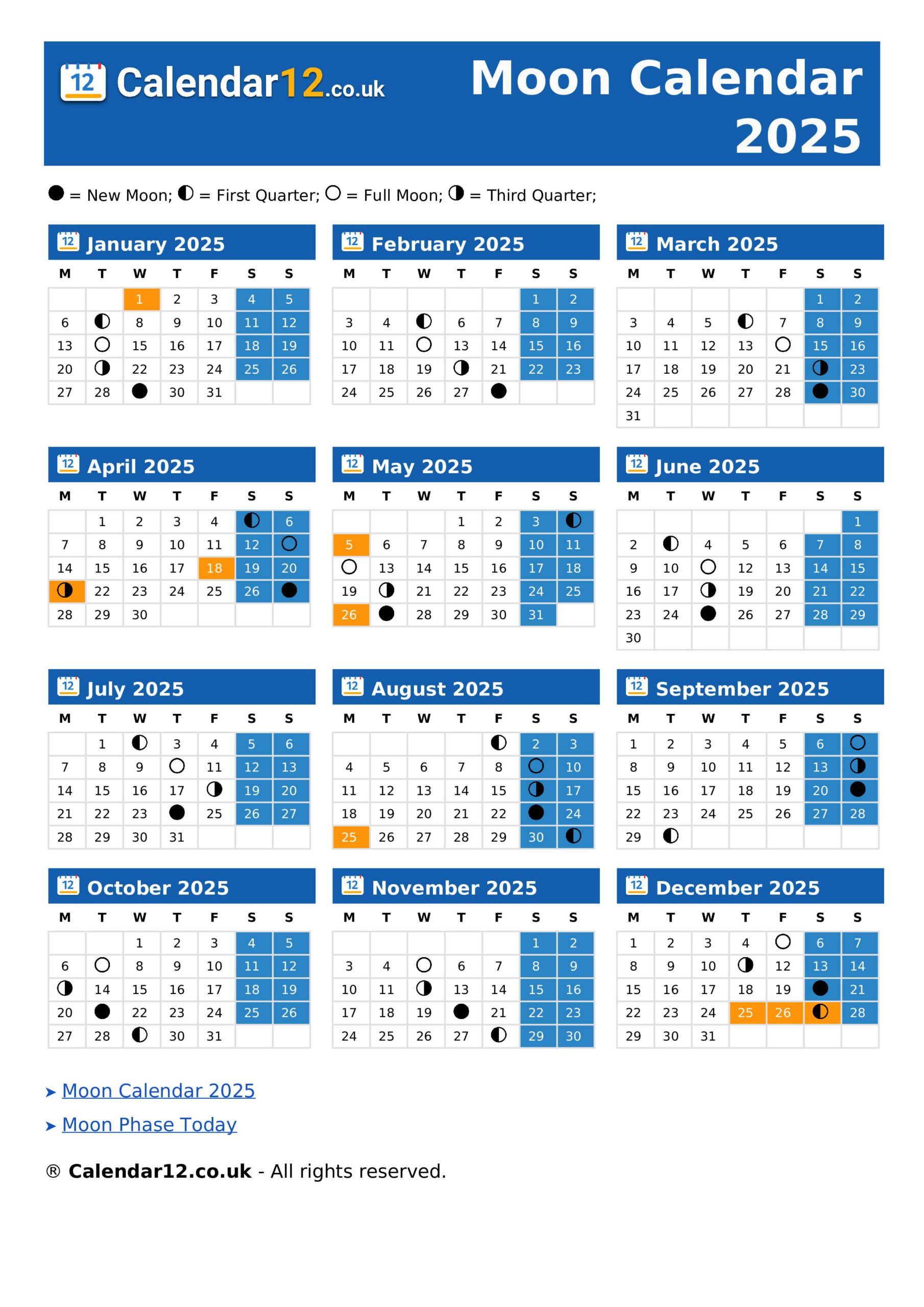 Moon Calendar February 2025 ⬅️ — Calendar12.Co.uk pertaining to February 2025 Moon Calendar