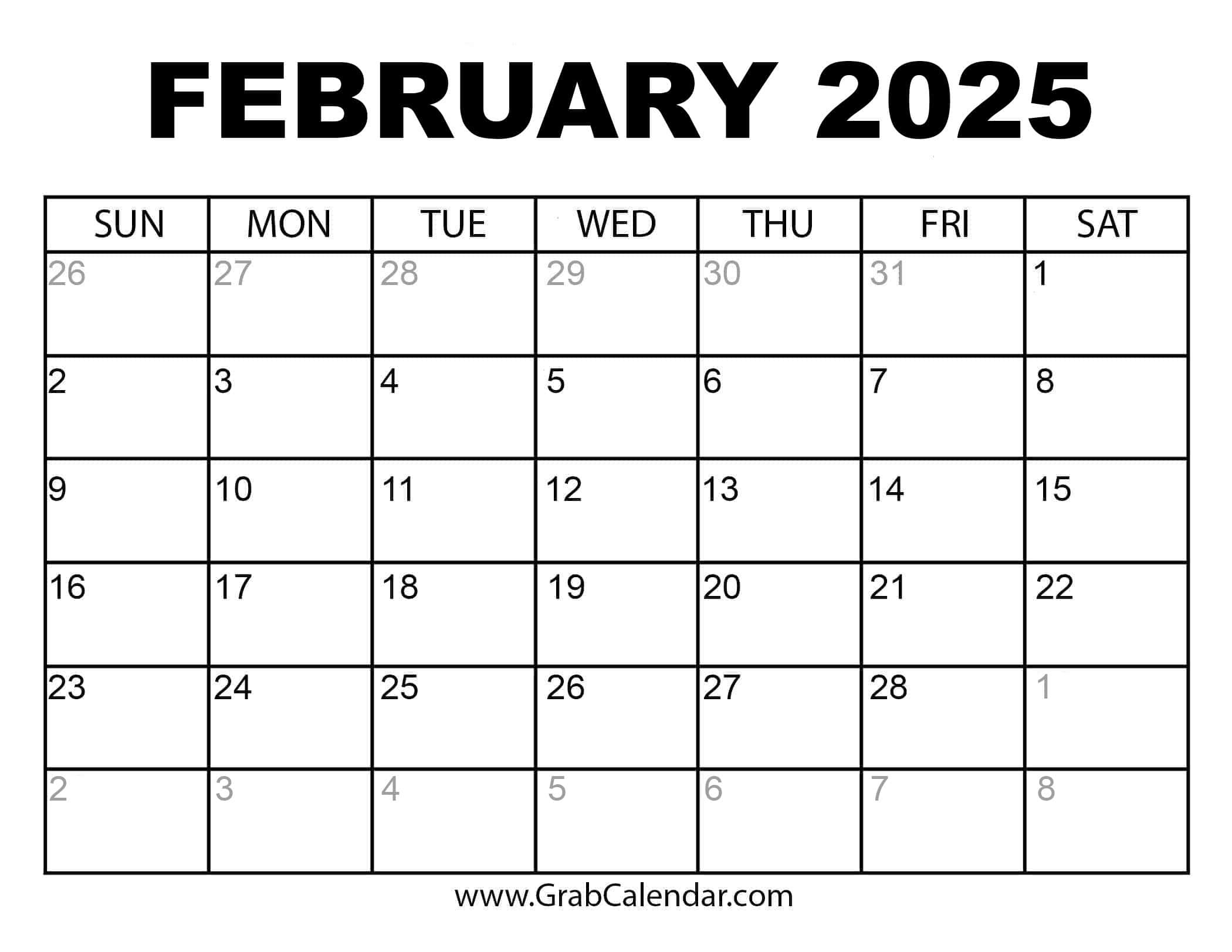 Printable February 2025 Calendar for Calendar February 2025