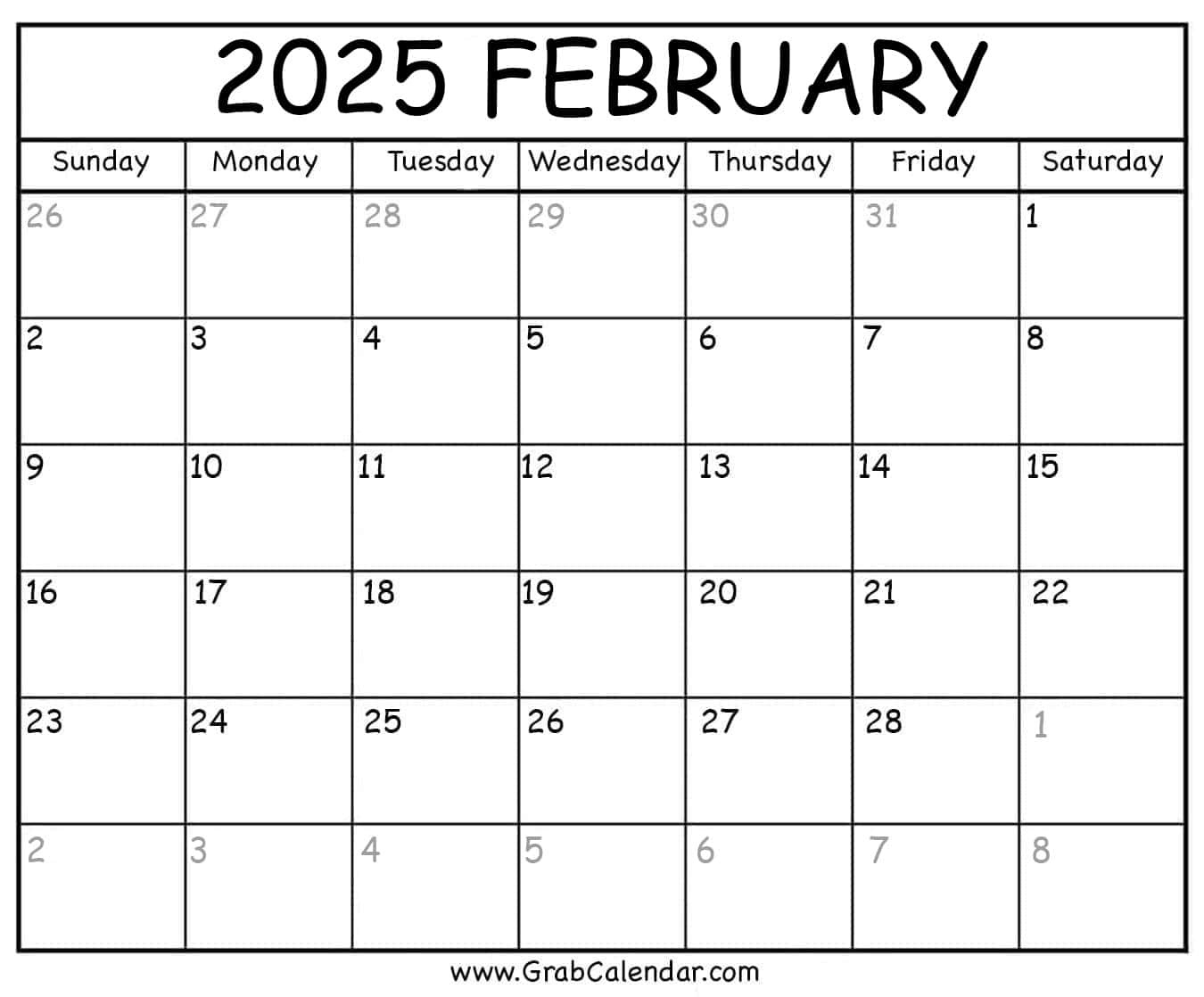 Printable February 2025 Calendar for February 2025 Calendar Seasons