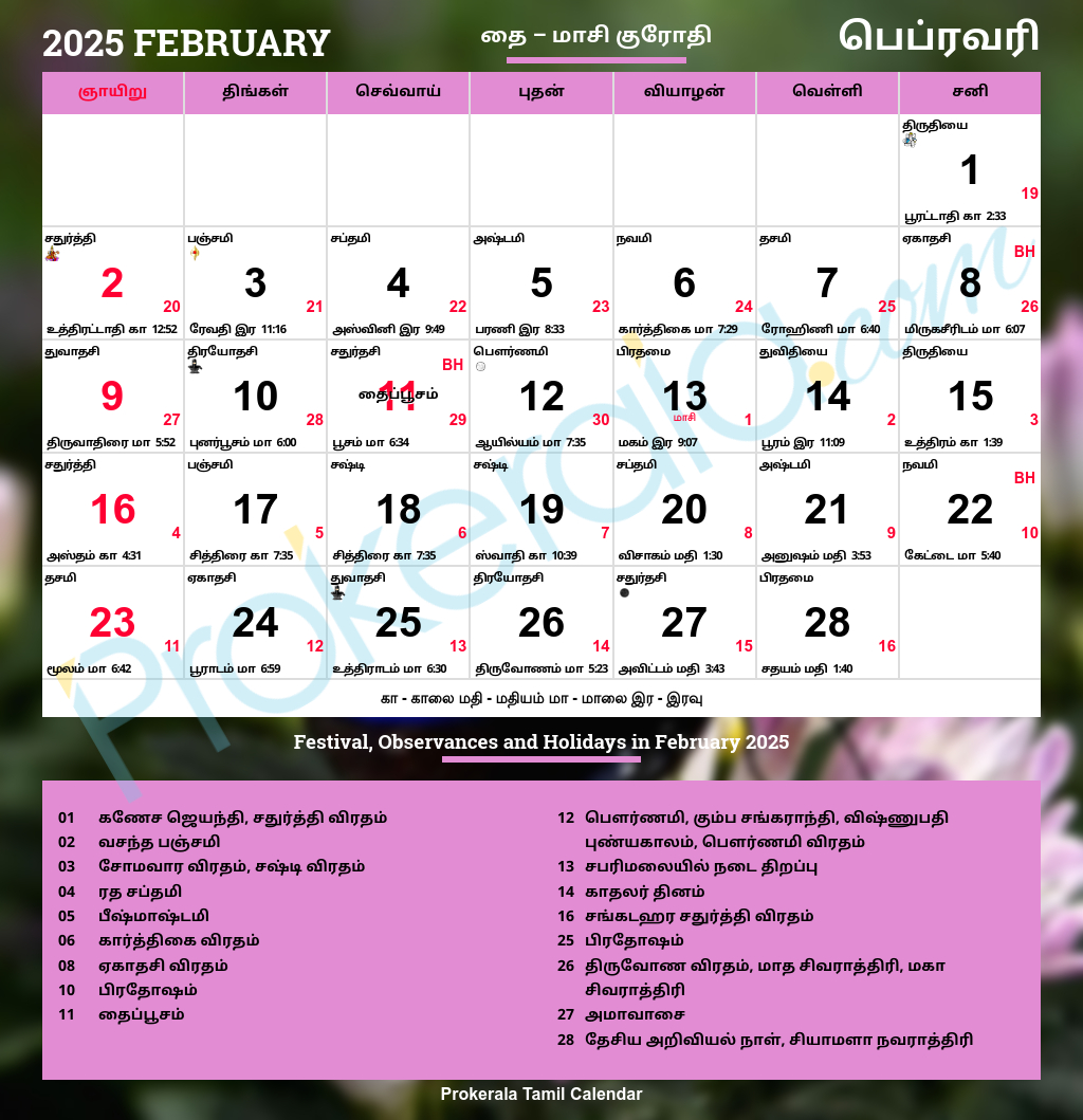 Tamil Calendar 2025, February within Tamil Calendar 2025 February