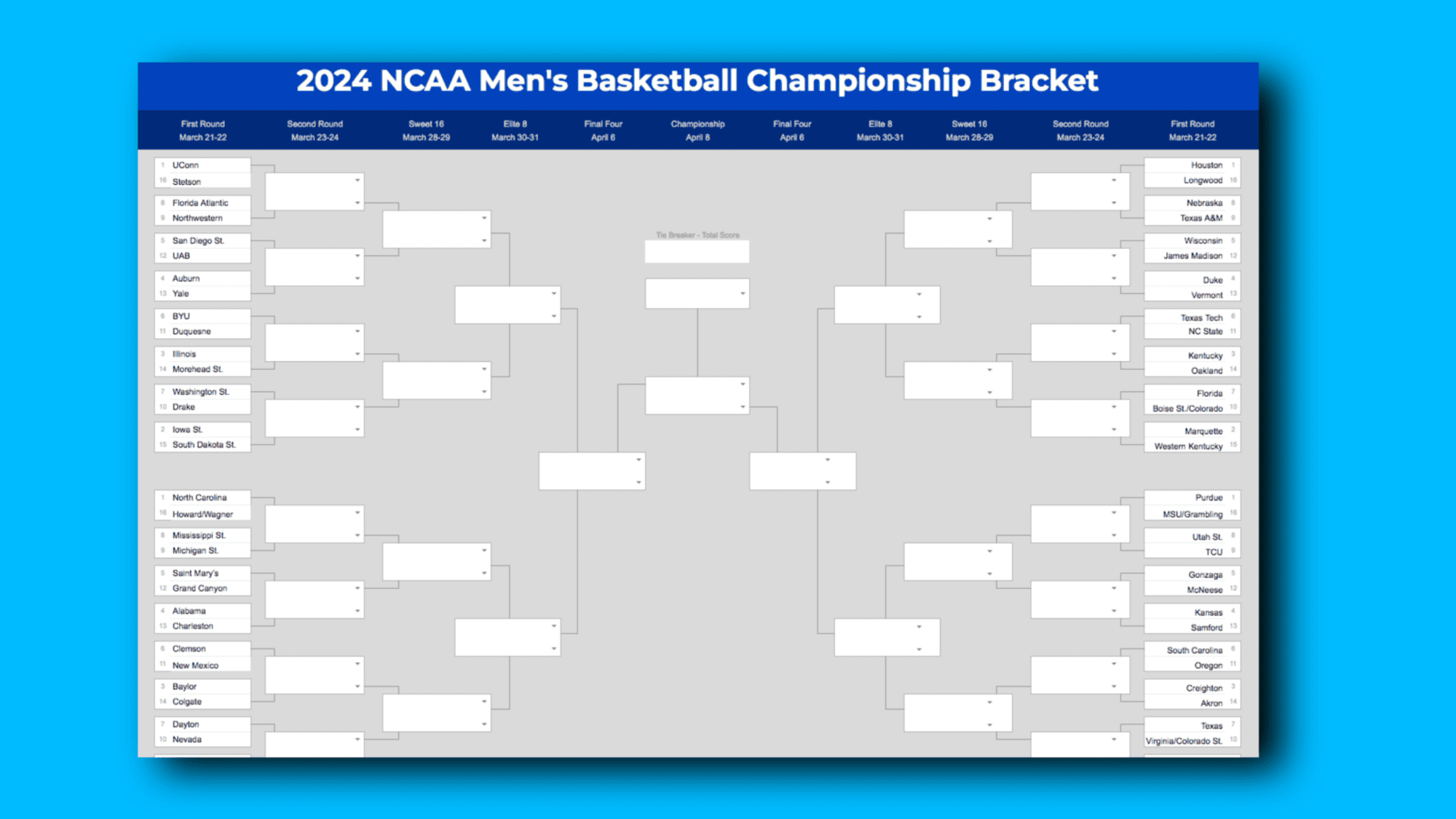 2025 March Madness Bracket (Excel &amp;amp; Google Sheets Template) throughout March Madness 2025 Calendar Printable