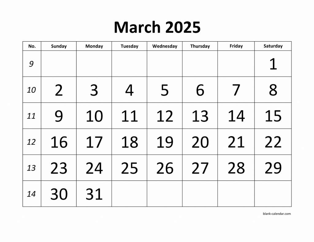 Free Download Printable March 2025 Calendar, Large Font Design inside Free Printable March 2025 Calendar Word