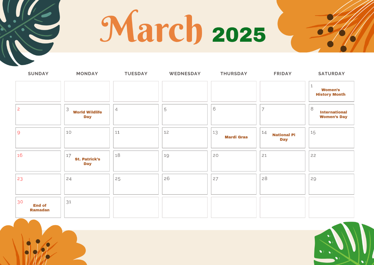 Free March 2025 Calendar Templates &amp;amp; Examples - Edit Online pertaining to Calendar Events in March 2025