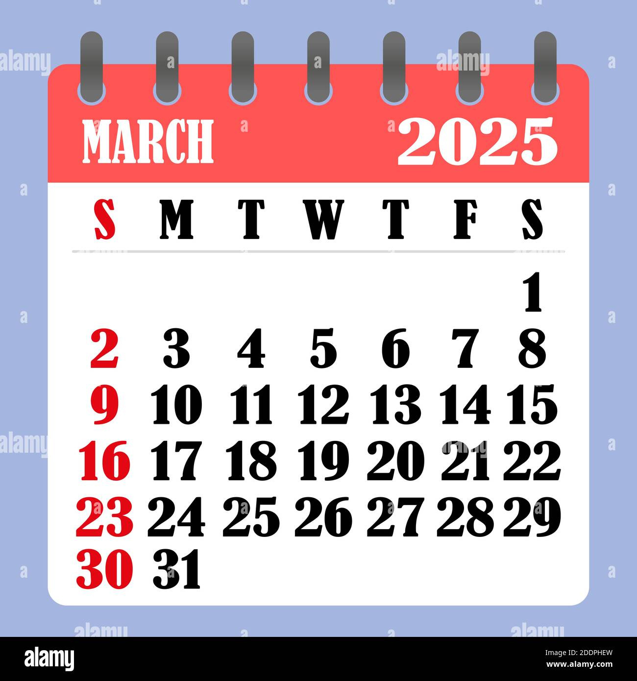 Letter Calendar For March 2025. The Week Begins On Sunday. Time for 2025 March Month Calendar