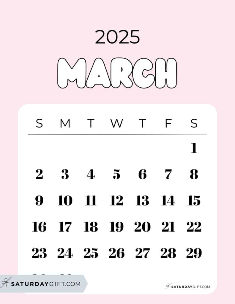 March 2025 Calendar - 20 Cute &amp;amp; Free Printables | Saturdaygift within Cute March 2025 Calendar