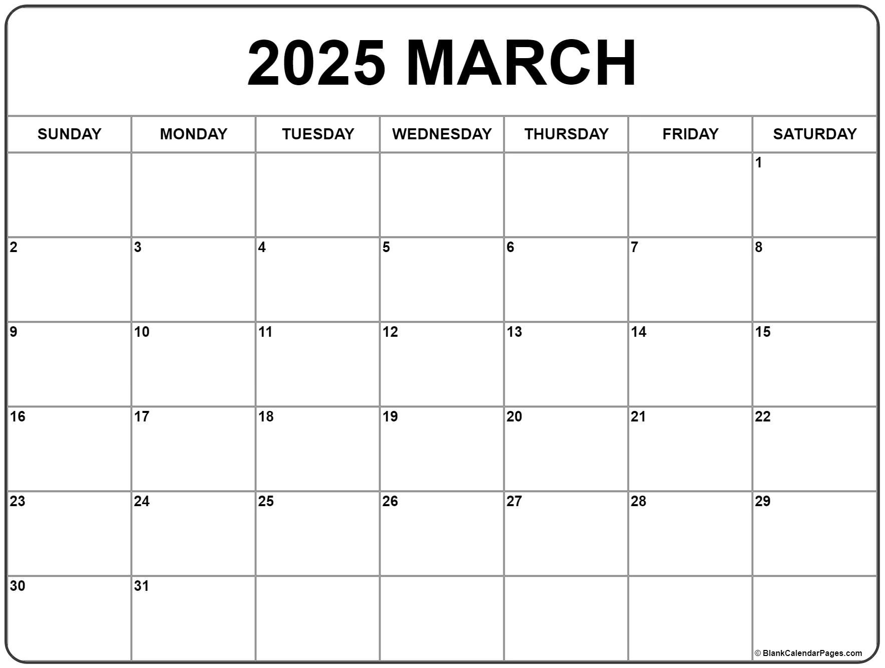 March 2025 Calendar | Free Printable Calendars intended for Free Printable March Calendar Numbers 2025