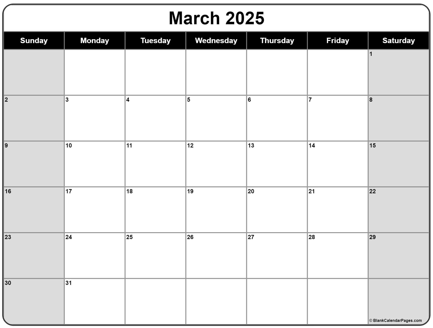 March 2025 Calendar | Free Printable Calendars pertaining to Blank March Calendar 2025 Printable