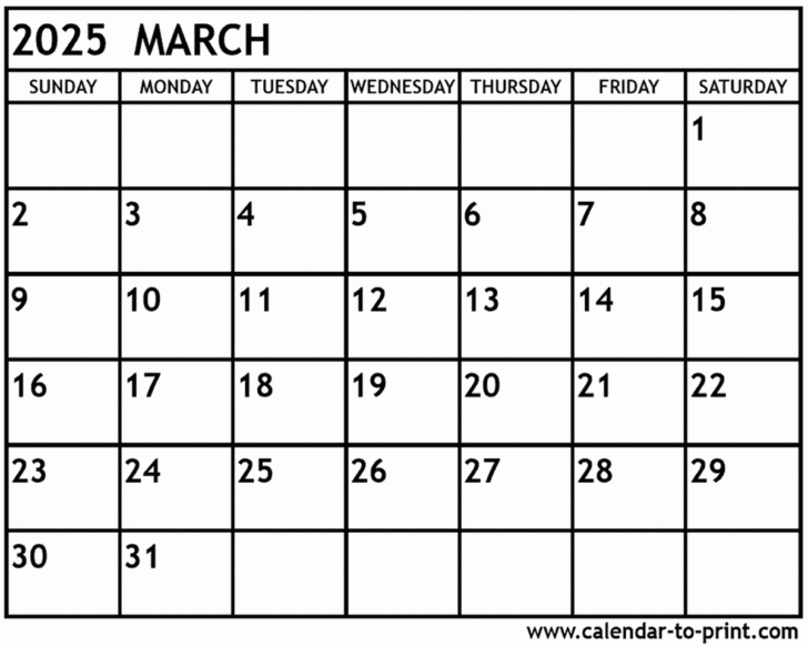 Blank March Calendar 2025 Printable