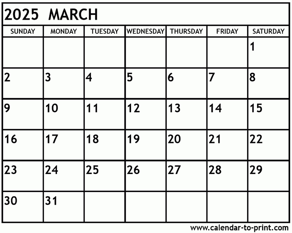 March 2025 Calendar Printable inside Blank March Calendar 2025 Printable