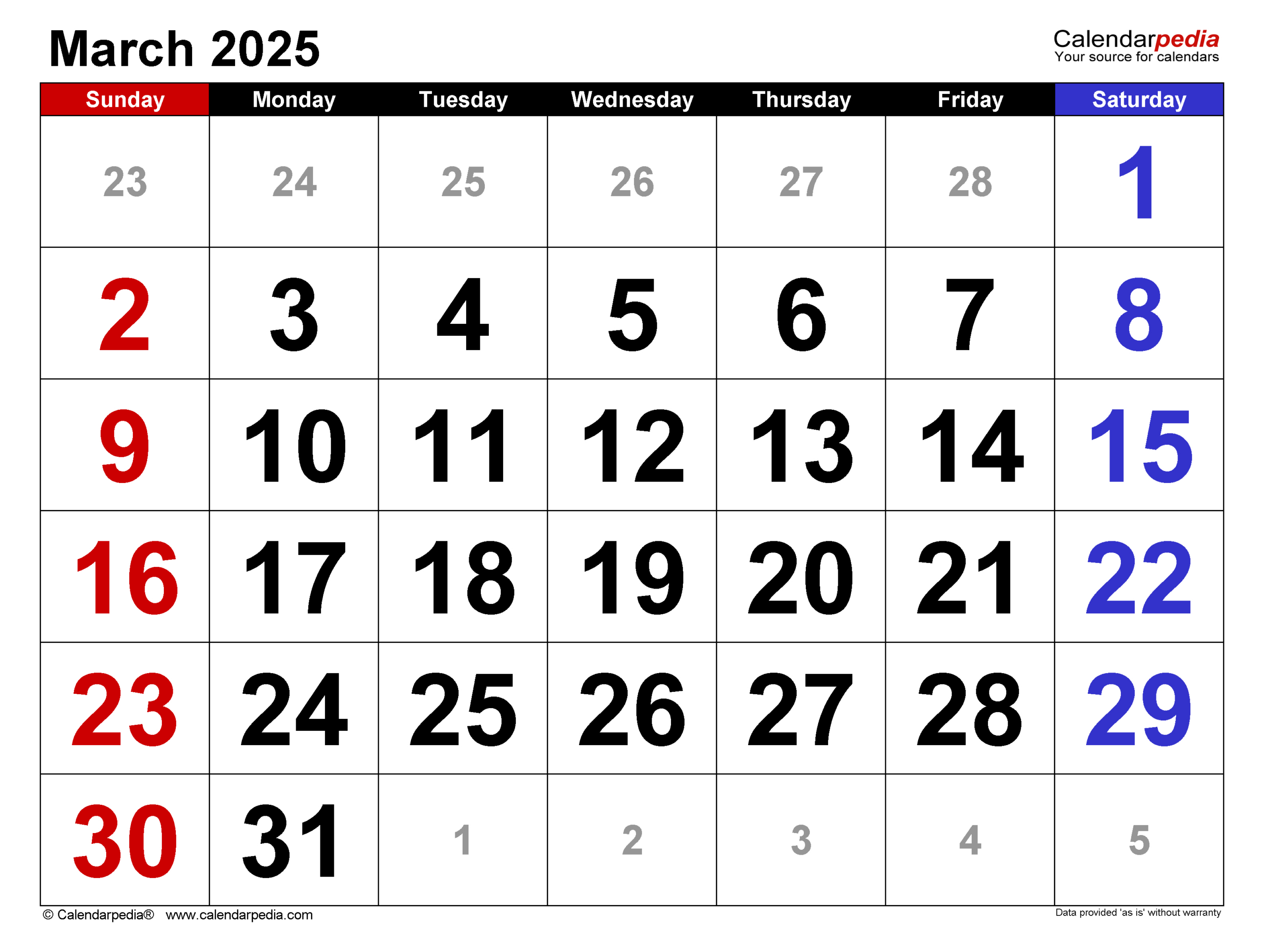 March 2025 Calendar | Templates For Word, Excel And Pdf for March 2025 Calendar Printable Excel