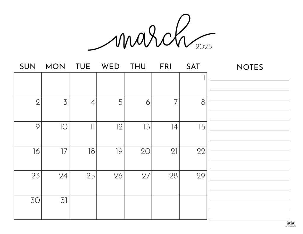 March 2025 Calendars - 107 Free Printables | Printabulls throughout March 2025 Calendar Printable With Notes