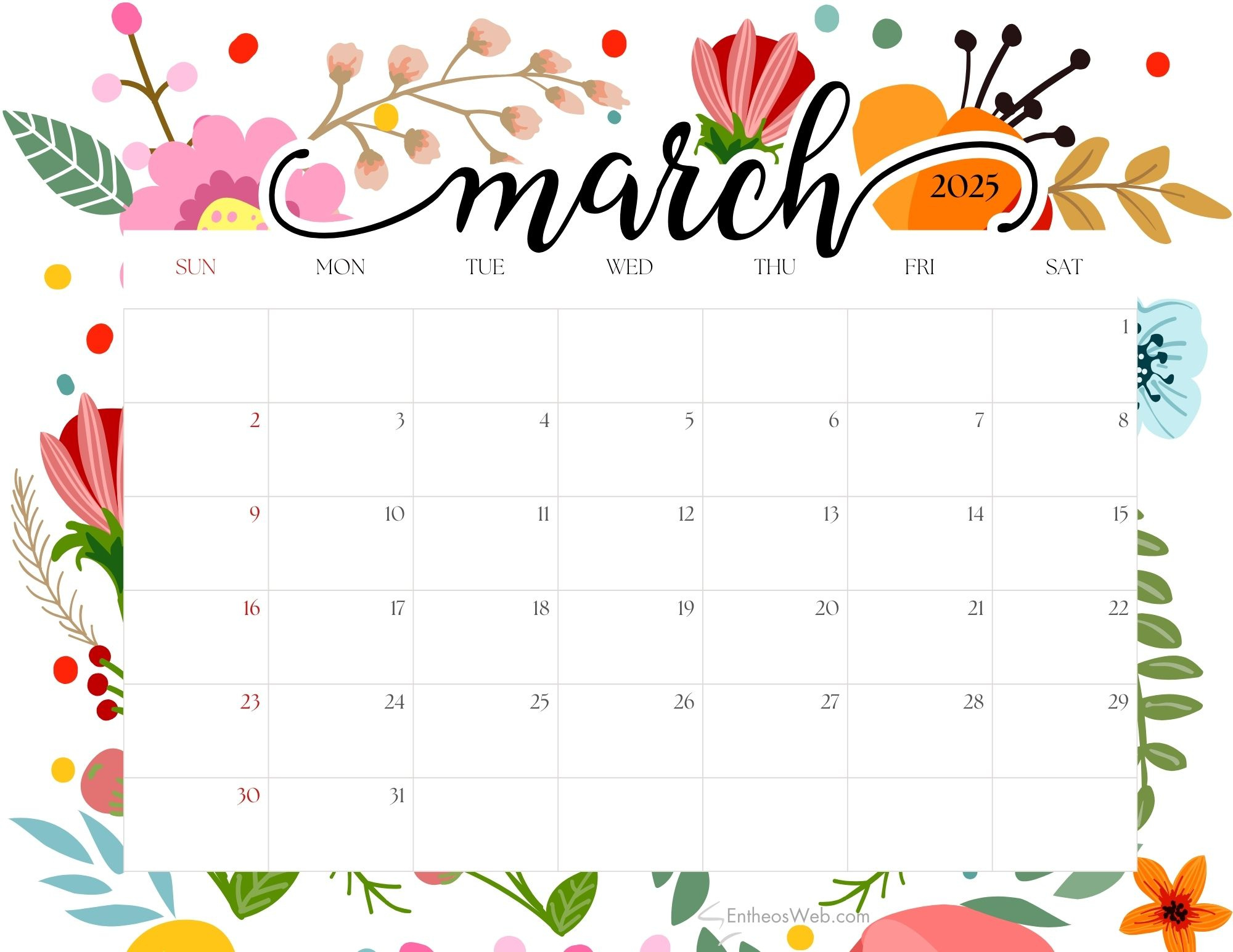 March 2025 Calendars – Free Pdf Printable Downloads | Entheosweb for Calendar For 2025 March