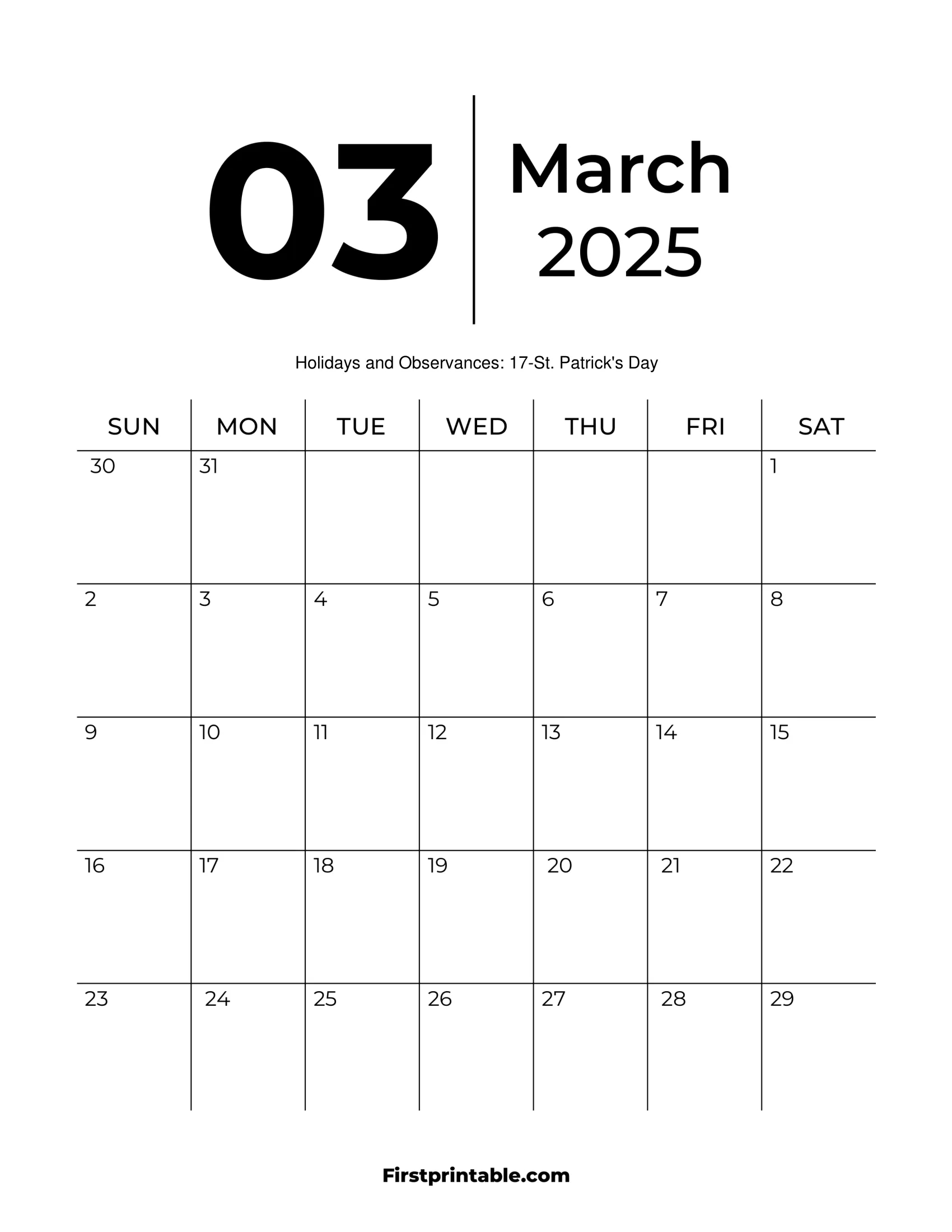 March 2025 Calendars - Free Printable &amp;amp; Fillable inside Blank Calendar Template March 2025 Printable