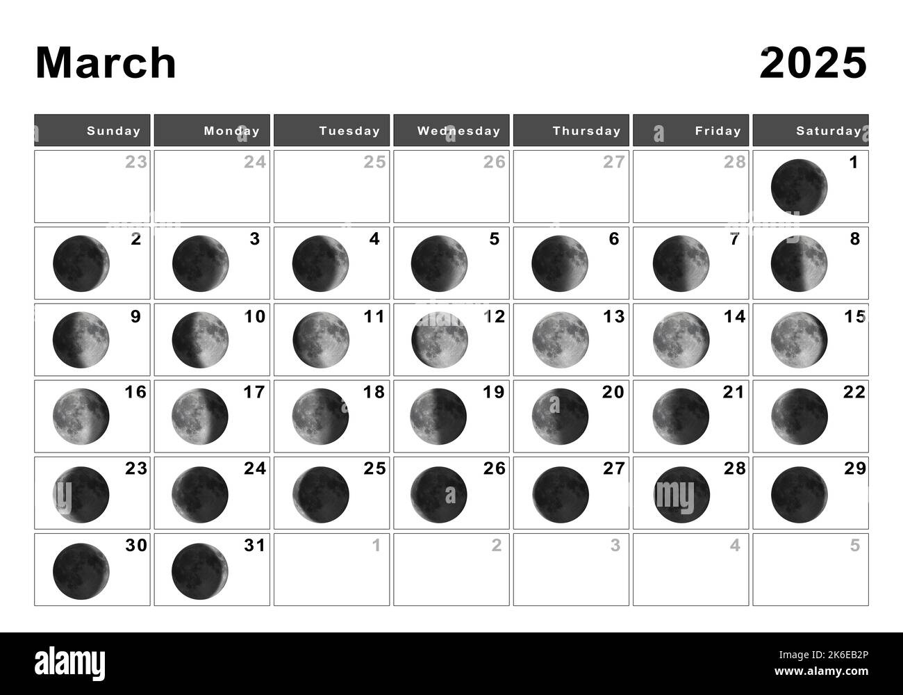 March 2025 Lunar Calendar, Moon Cycles, Moon Phases Stock Photo for Moon Calendar For March 2025