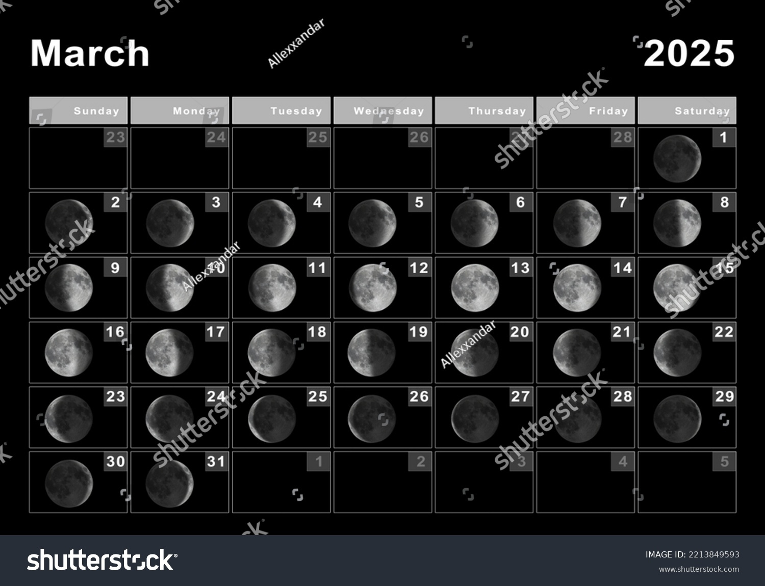 March 2025 Lunar Calendar Moon Cycles Stock Illustration inside March 2025 Moon Calendar