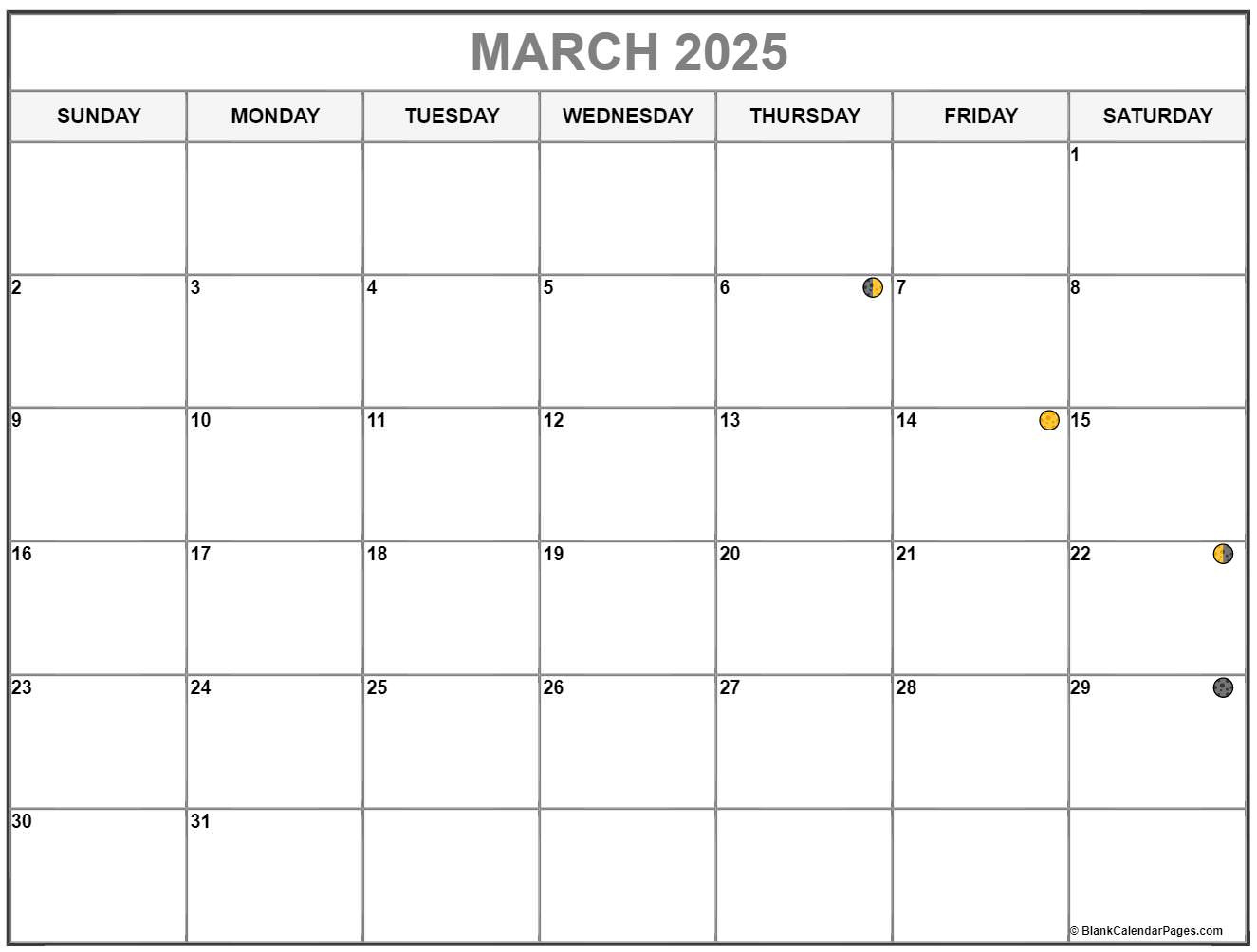 March 2025 Lunar Calendar | Moon Phase Calendar in Lunar Calendar March 2025