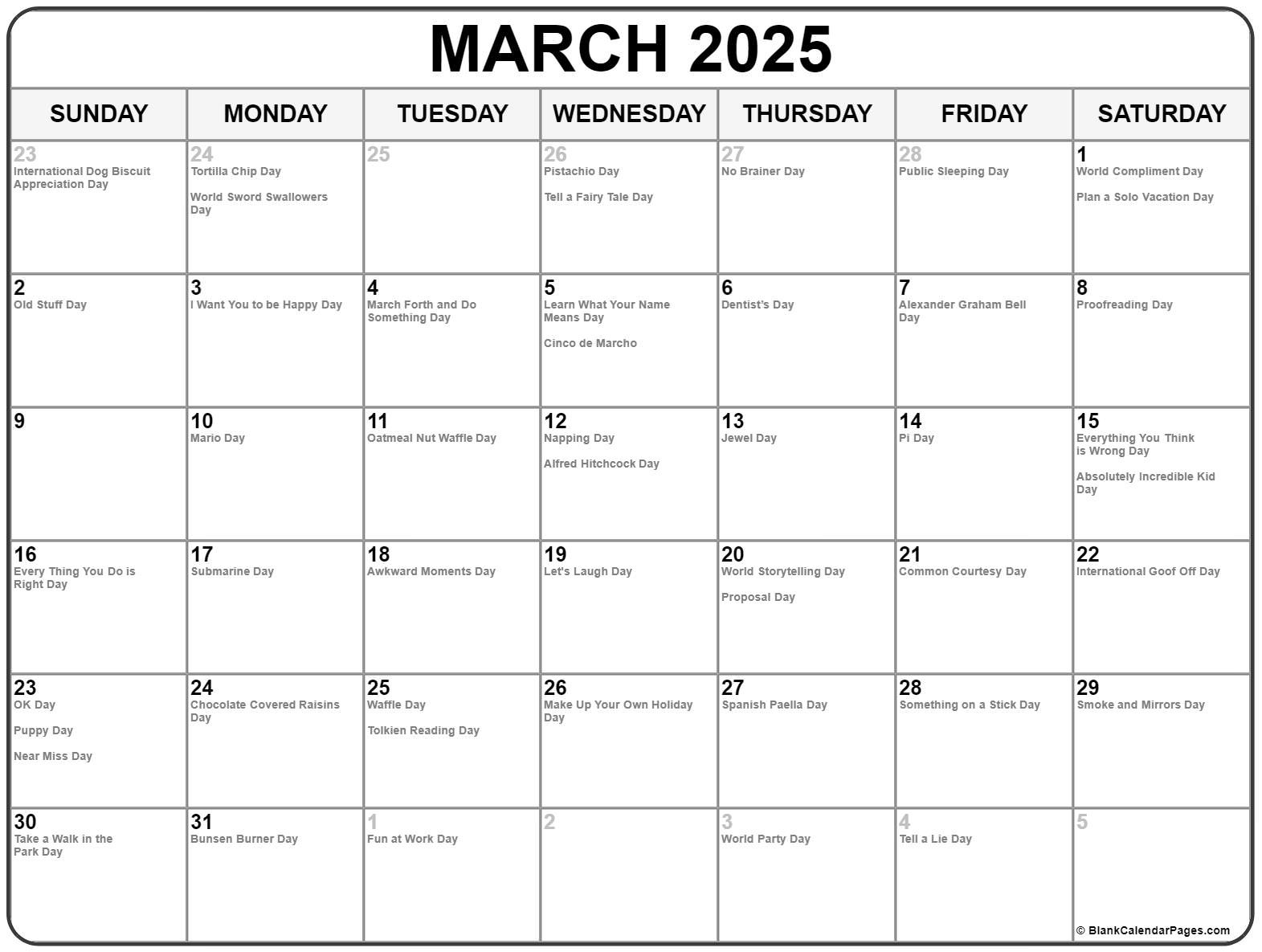 March 2025 With Holidays Calendar throughout Calendar Events In March 2025