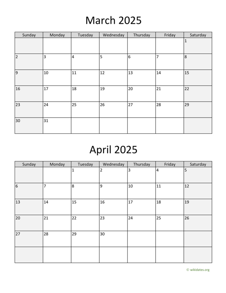 Feb March April 2025 Calendar