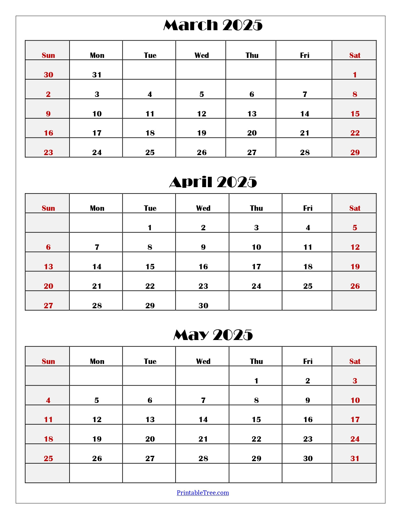 March To May 2025 Calendar Printable Pdf | Three Months Calendar in March April May 2025 Printable Calendar