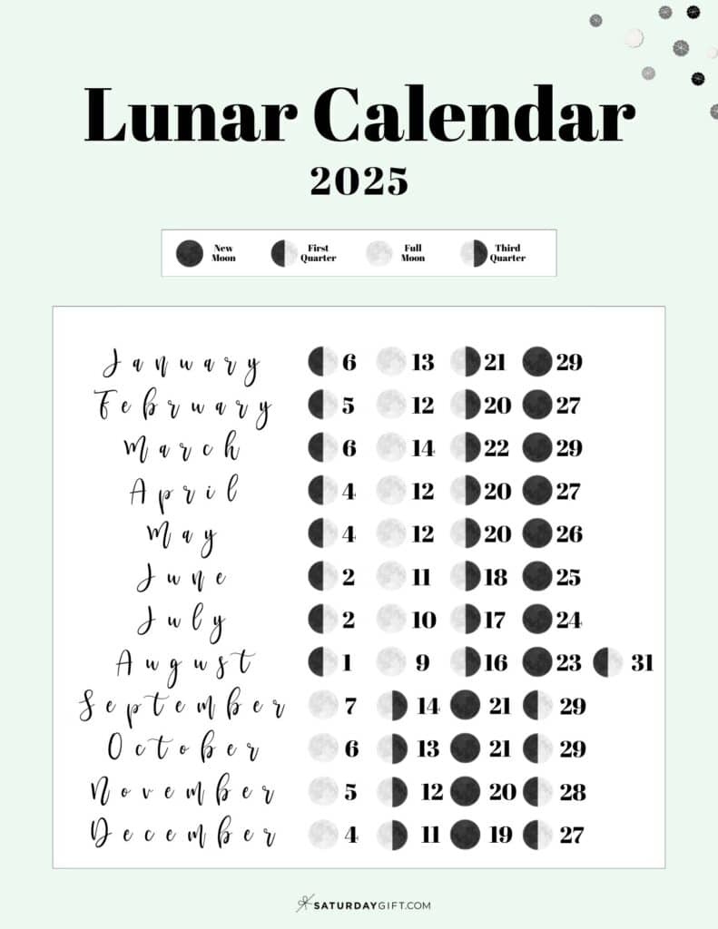 Moon Phase Calendar - 12 Cute &amp;amp; Free Printable 2025 Lunar Calendars throughout March Moon Phase Calendar 2025