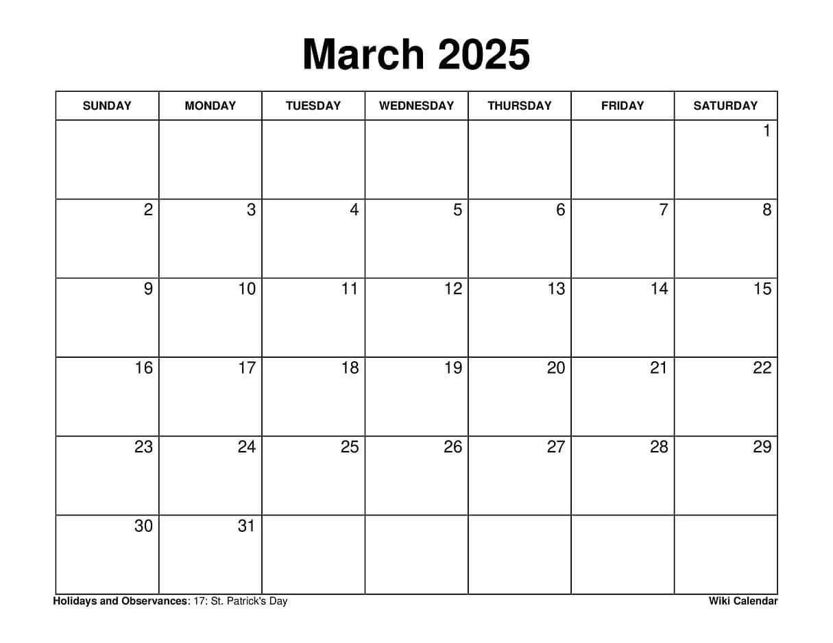 Printable March 2025 Calendar - Wiki Calendarwiki Calendar - Issuu inside Wiki Calendar March 2025