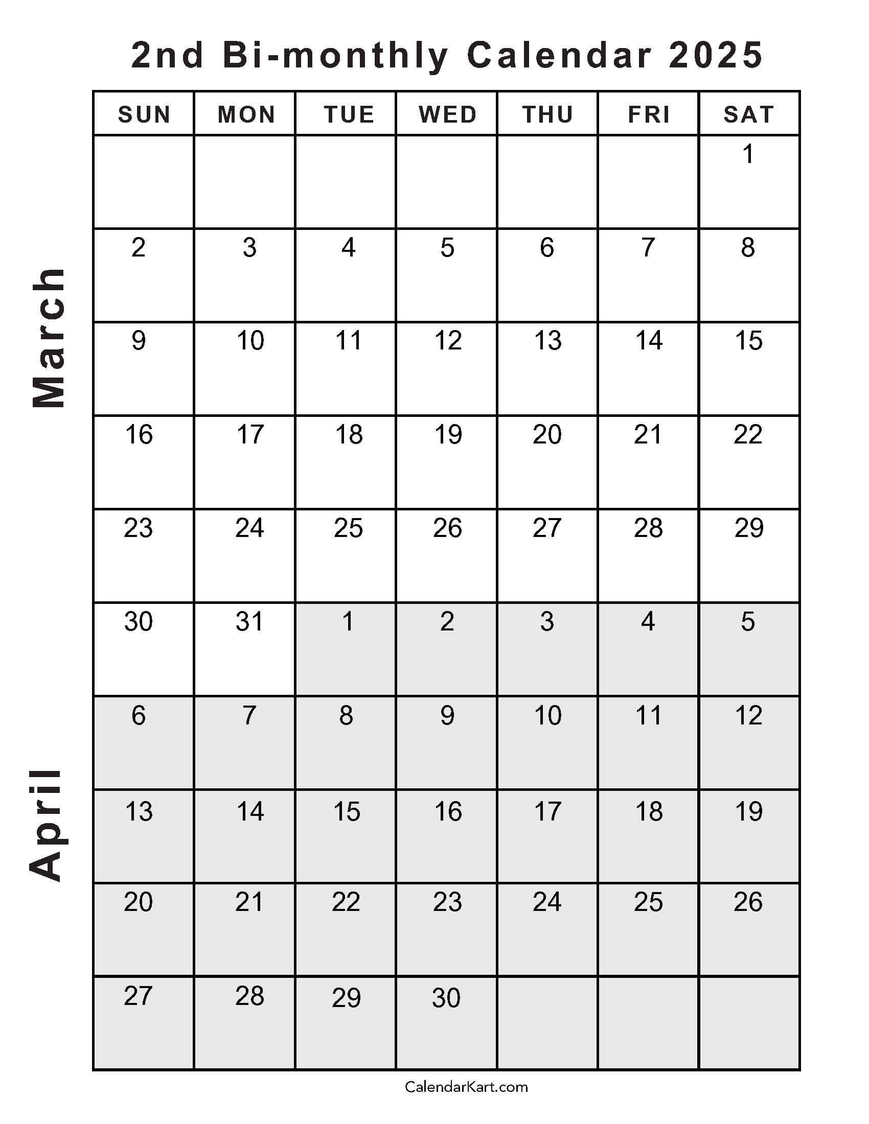 Printable March April 2025 Calendar | Calendarkart for March And April Calendar Printable 2025