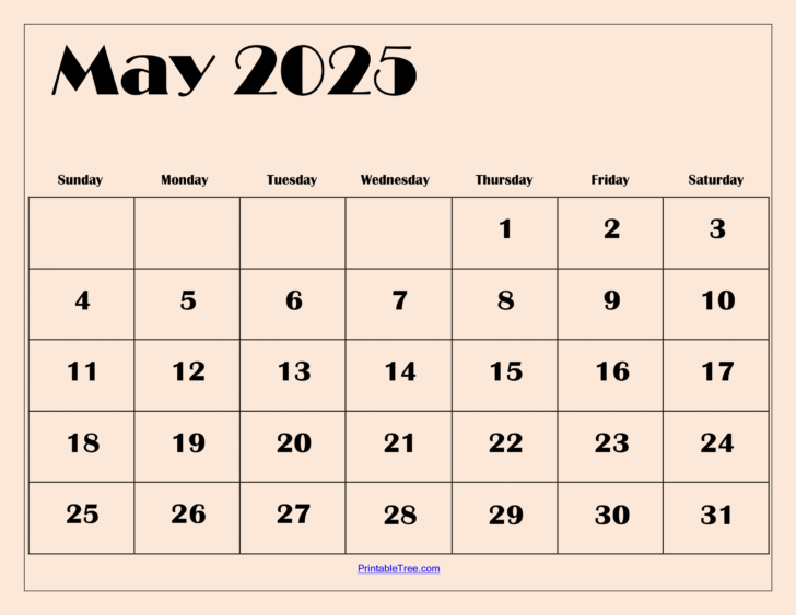 May Calendar 2025 Page Printable