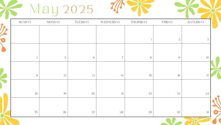 May Calendar 2025 Editable Printable