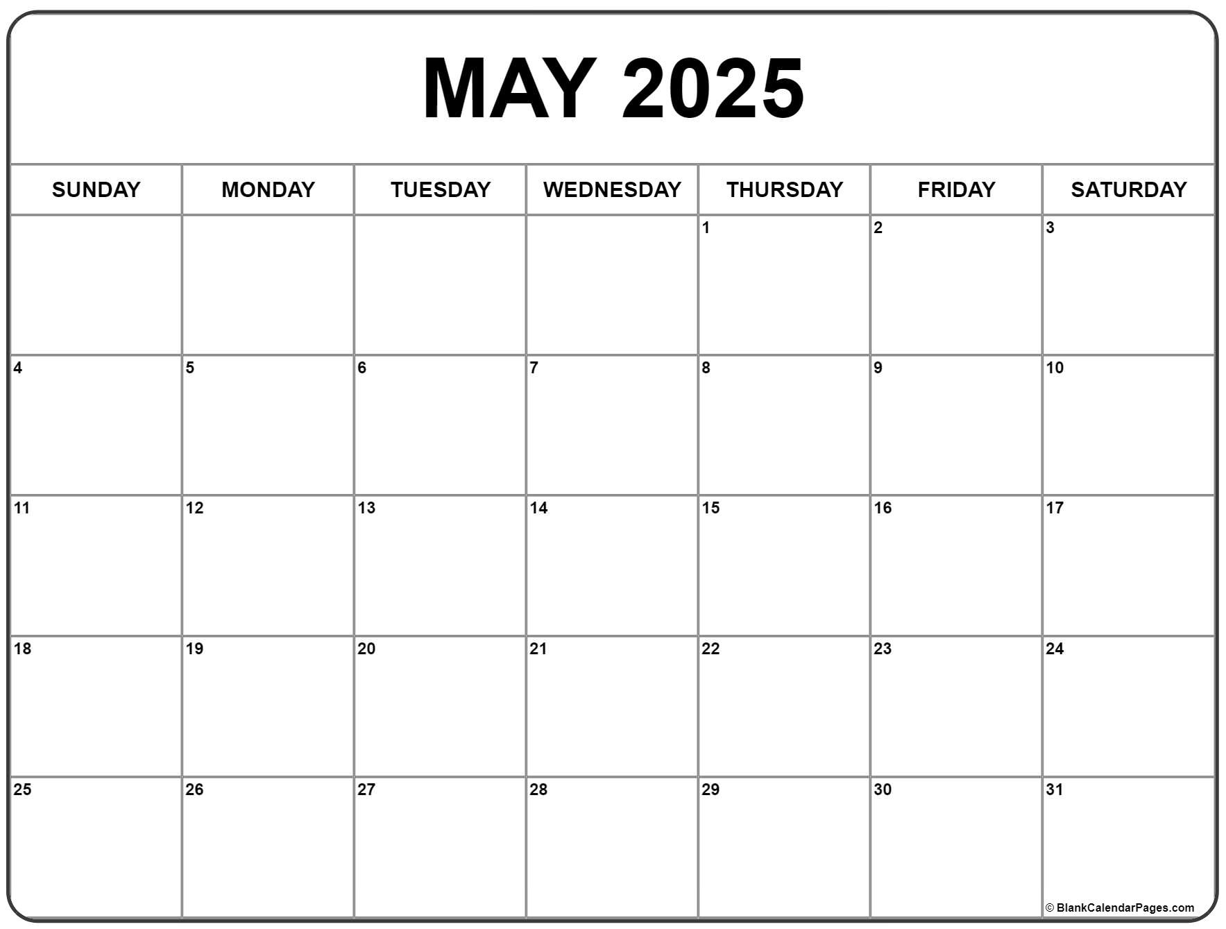 May 2025 Calendar | Free Printable Calendars throughout Month of May 2025 Blank Calendar to Print