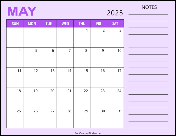 May 2025 Printable Calendar with Lines