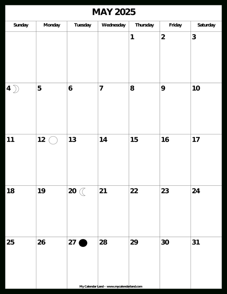 Calendar For May of 2025