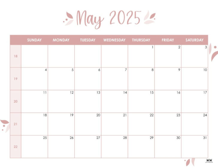 May Monthly Printable Calendar 2025