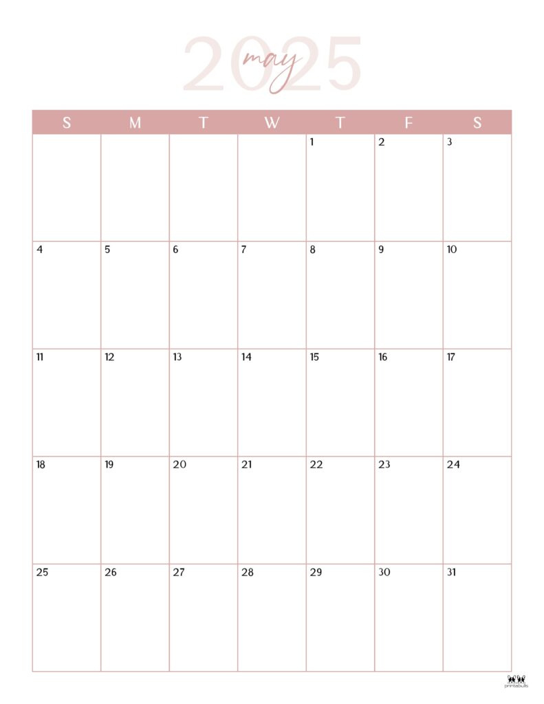 May 2025 Calendars - 107 Free Printables | Printabulls pertaining to Month Of May 2025 Blank Calendar To Print