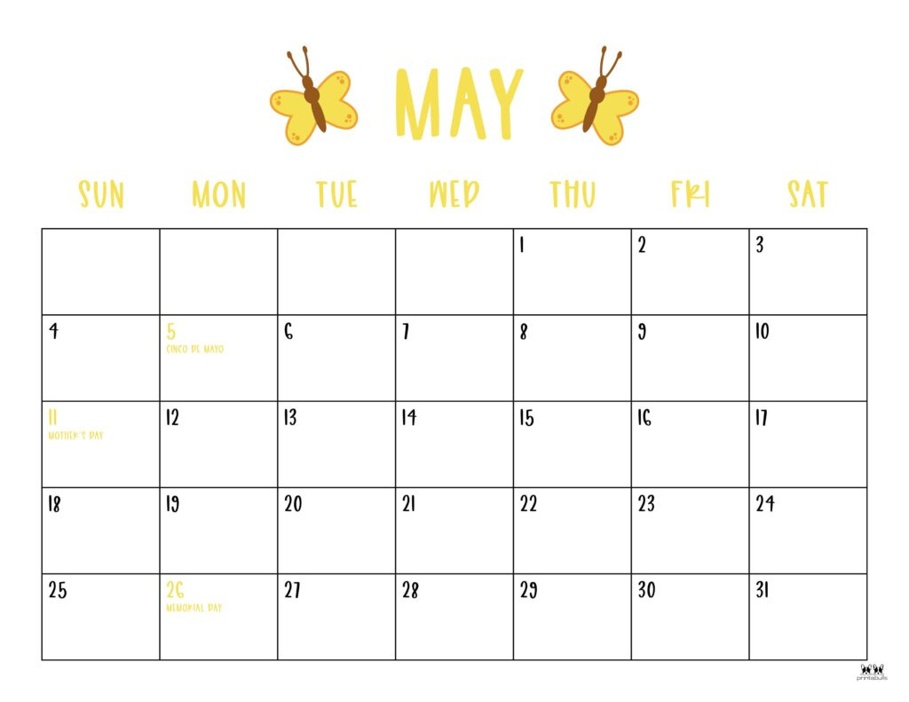 May 2025 Calendars - 107 Free Printables | Printabulls regarding May 2025 Holiday Calendar