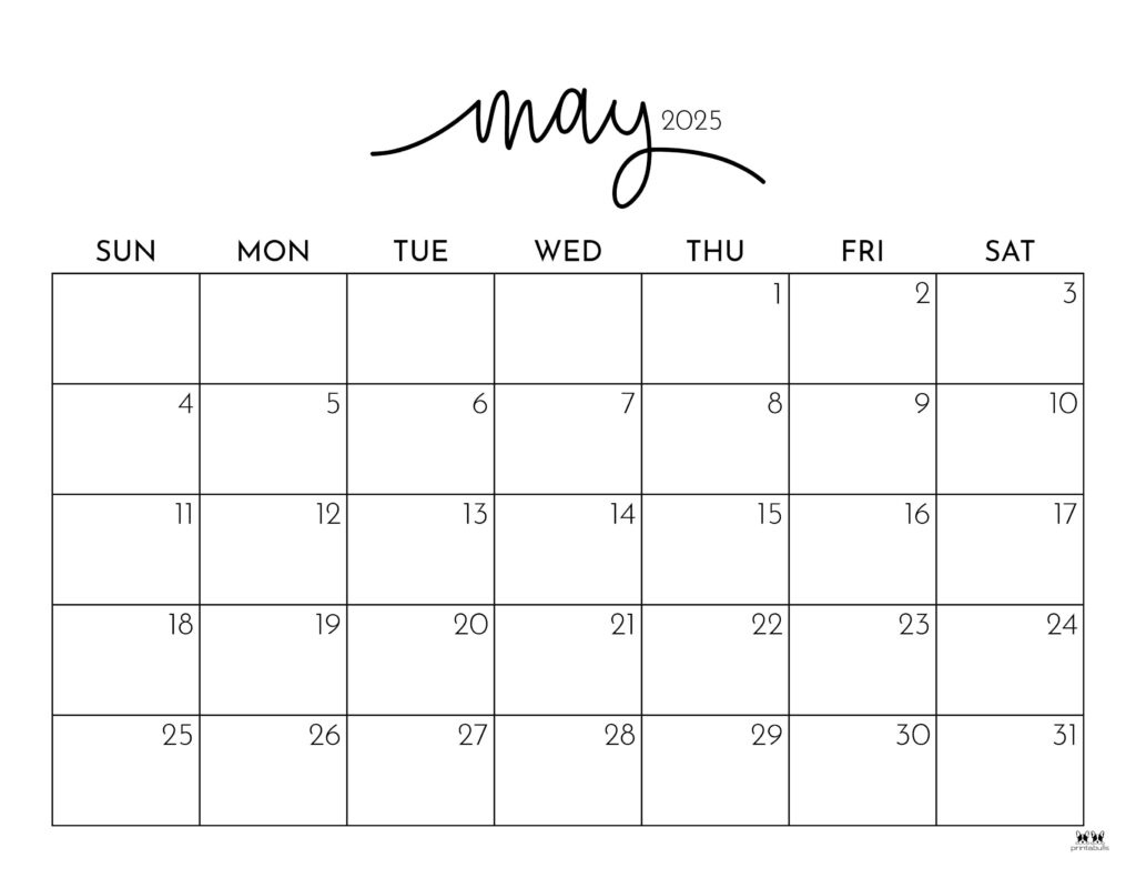 May 2025 Calendars - 107 Free Printables | Printabulls throughout Month of May Calendar 2025