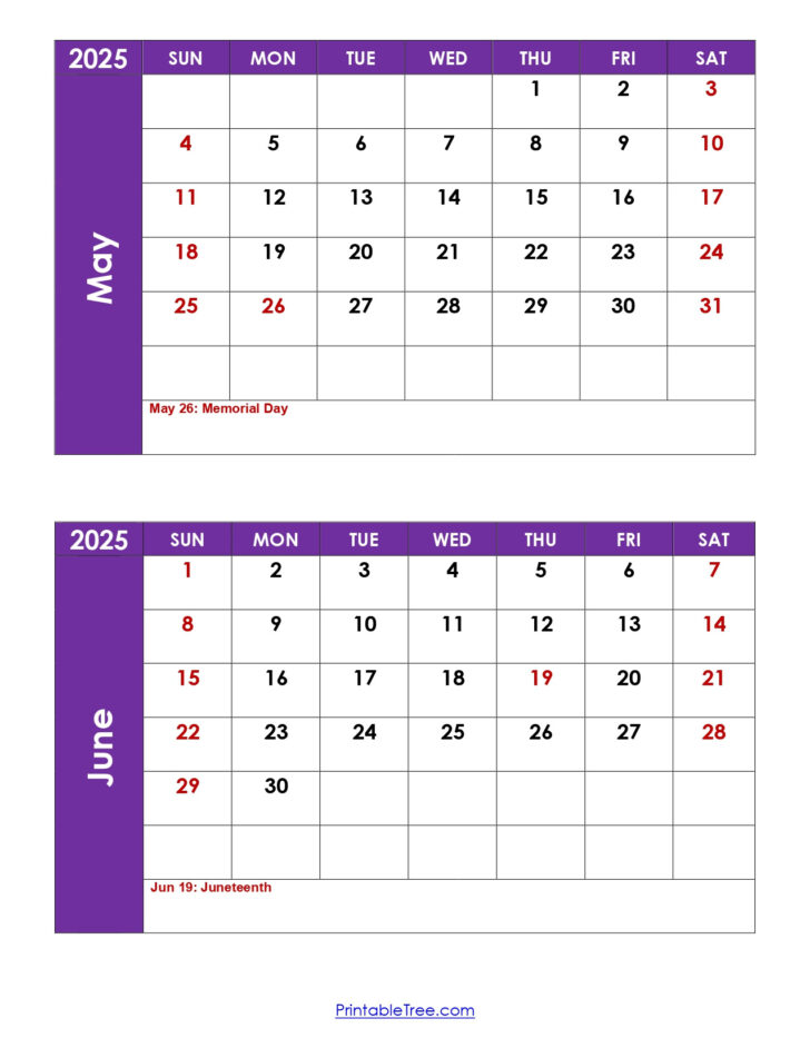 Printable Calendar May and June 2025