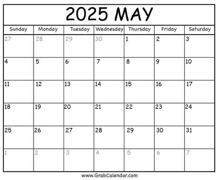 May 2025 Printable Monthly Calendar 2025