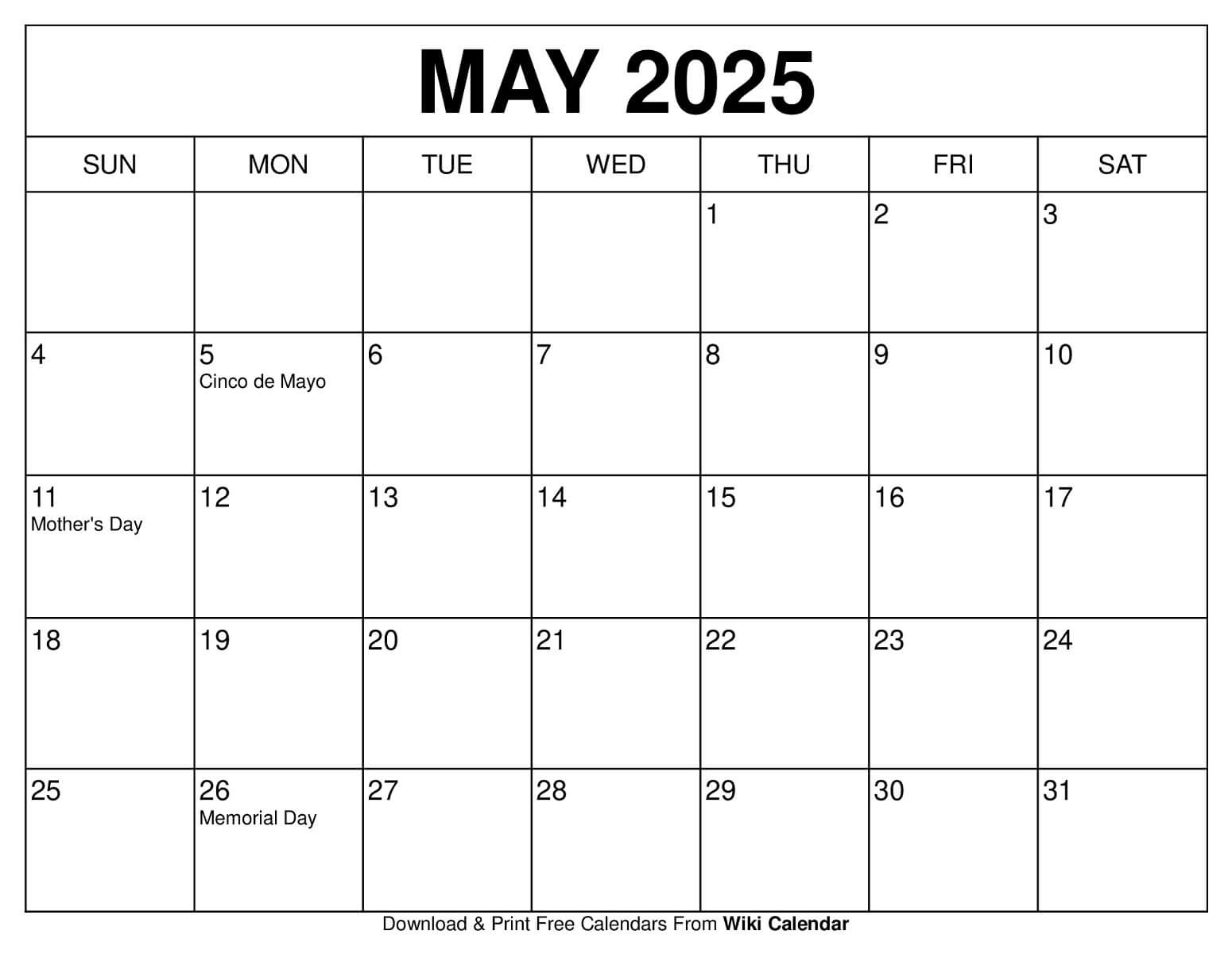Printable May 2025 Calendar - Wiki Calendar | Apache Openoffice pertaining to May 2025 Calendar Printable Wiki