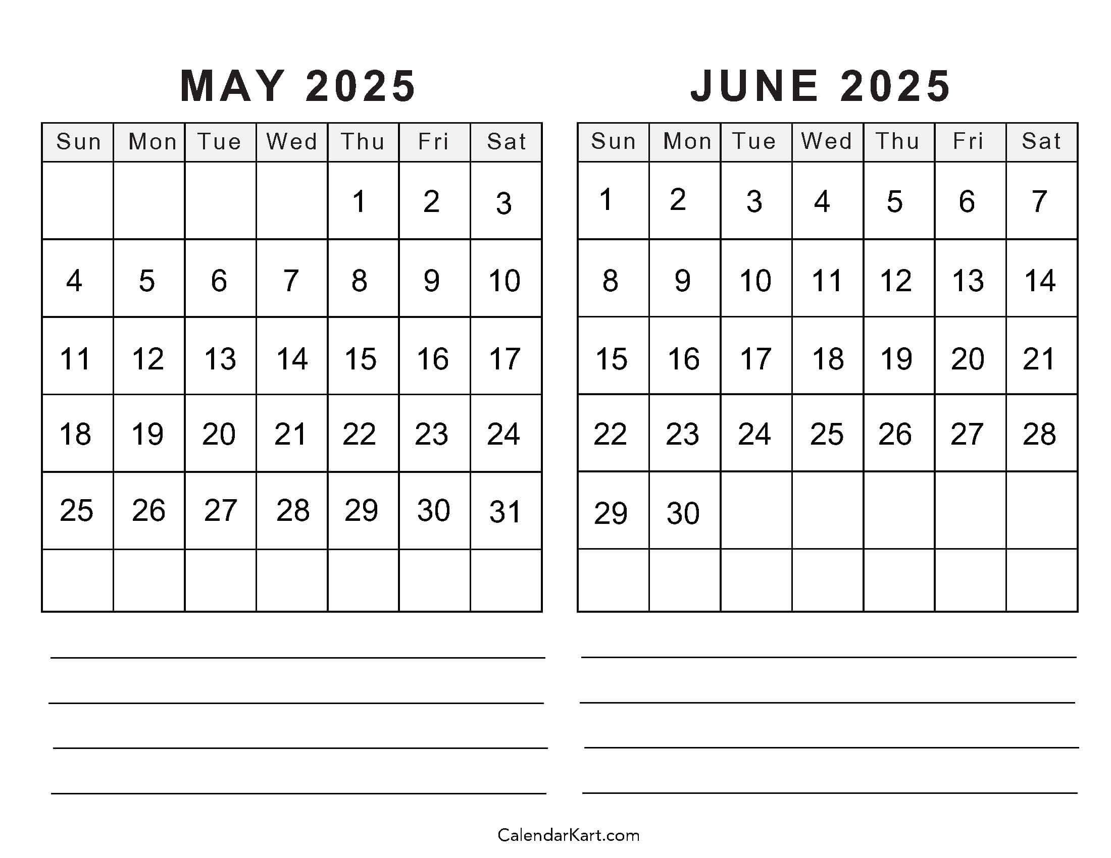 Printable May June 2025 Calendar Templates | Calendarkart throughout Calendar For May And June 2025