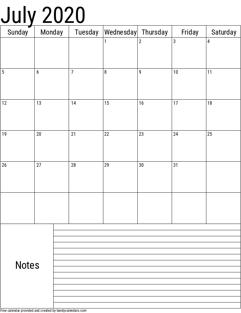 2020 July Calendars - Handy Calendars inside Free Printable Calendar July 202