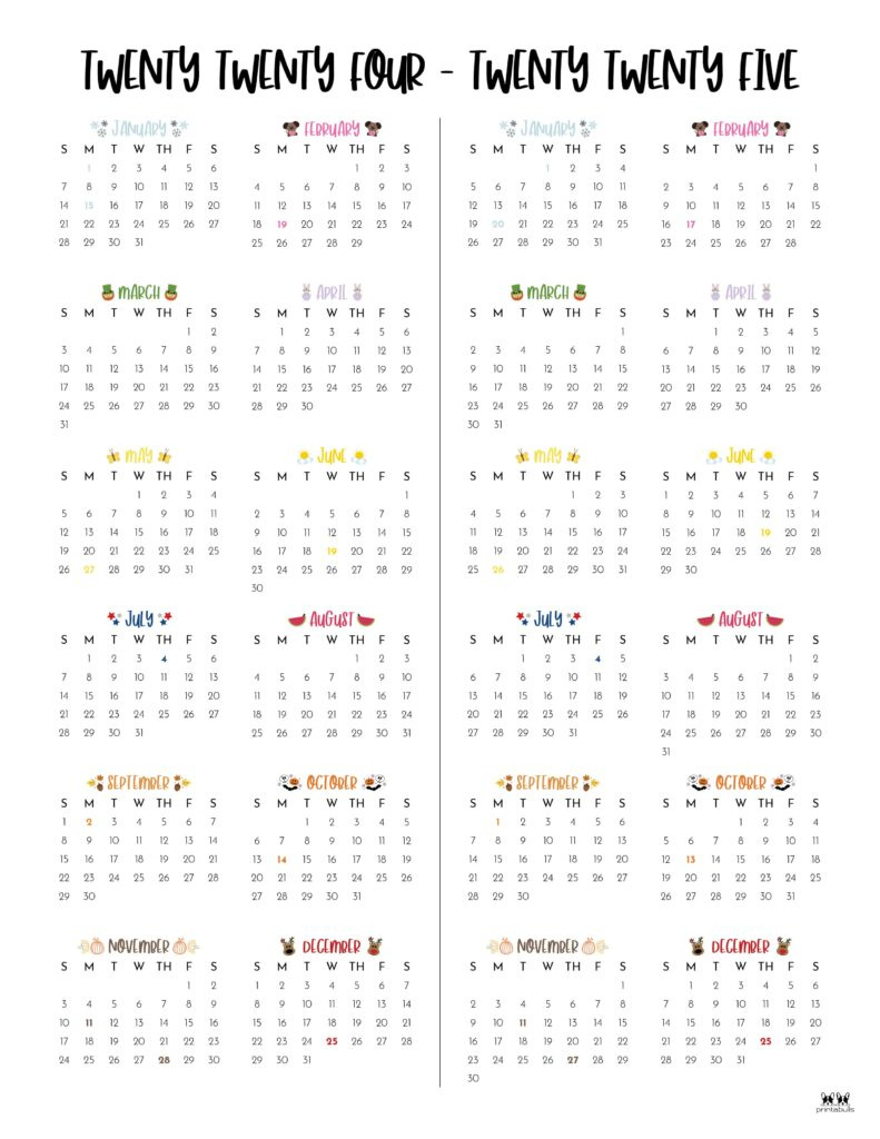 2024-2025 Two Year Calendars - 10 Free Printables | Printabulls intended for Free Printable Calendar August 2024 - June 2025