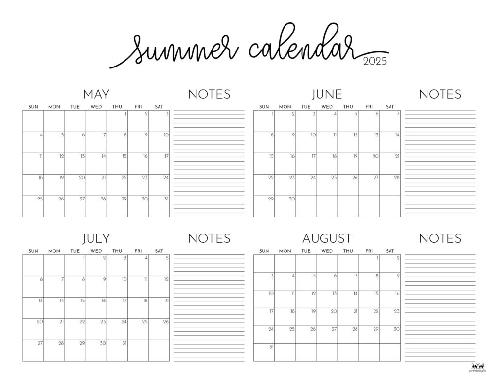 2025 Summer Calendars - 27 Free Printables | Printabulls intended for Calendar May June July 2025